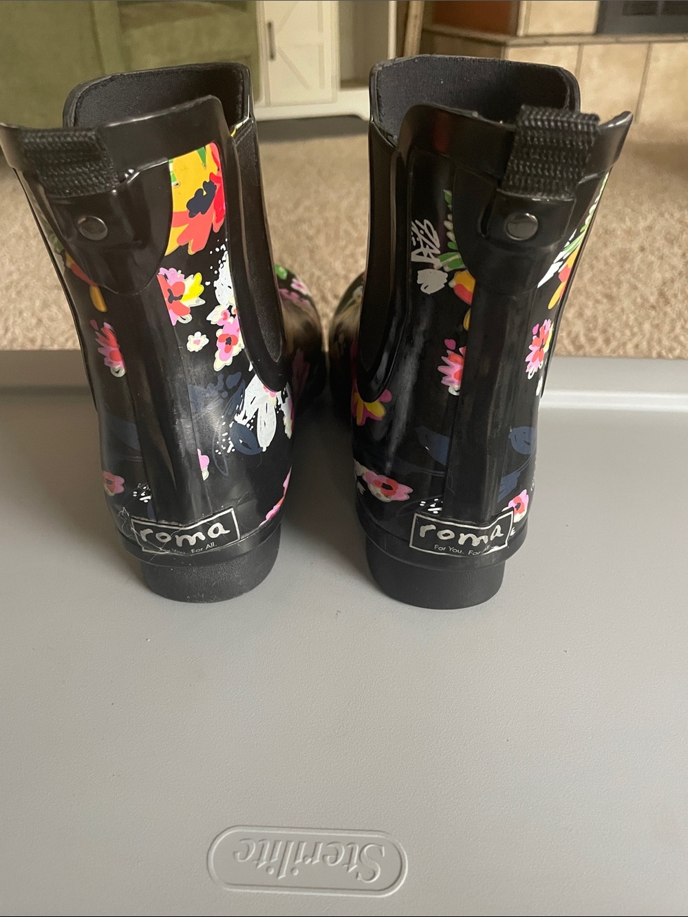 Roma Black Floral Rain Boots for Women